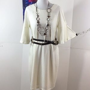 Papillon Blanc off white perforated shift dress L